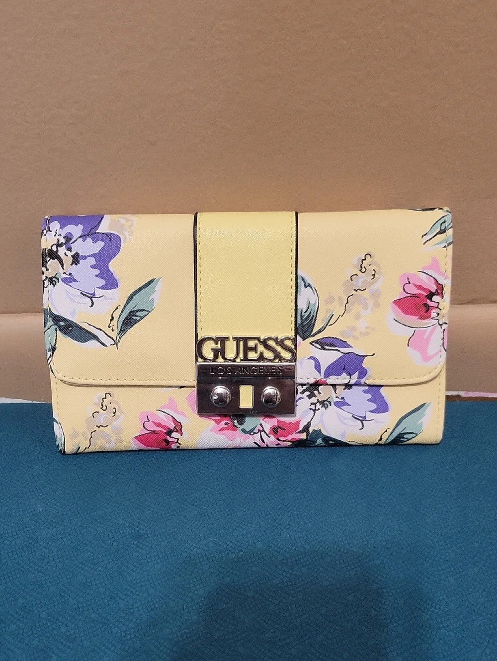 💐GUESS Yellow Floral Mini Backpack with Pastel Blooms with Matching Long Wallet